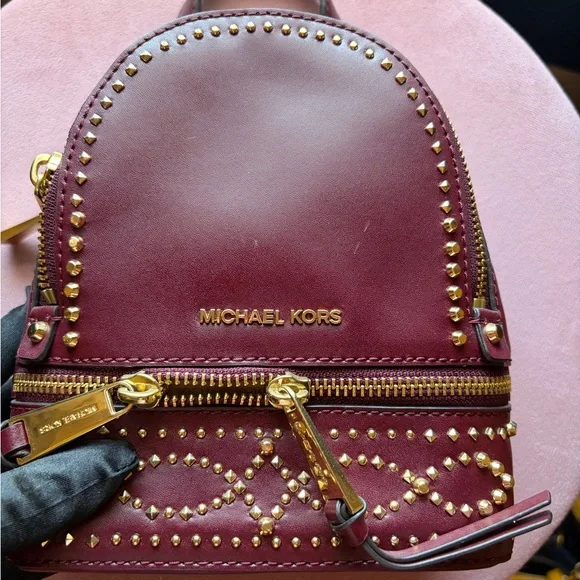 Michael Kors Wine Red Backpack with Gold Studs - Picture 4 of 6